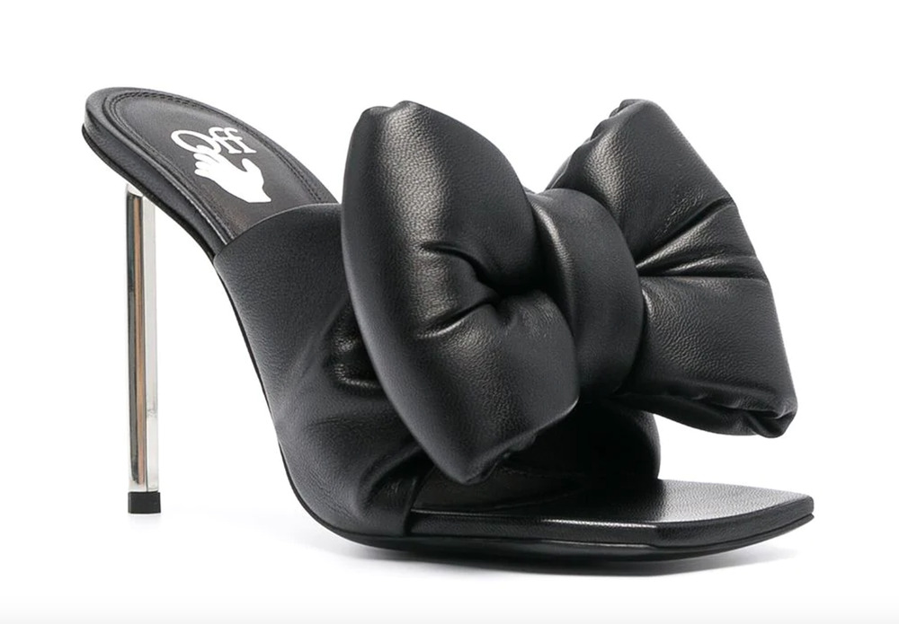 Off-White Allen Bow-Embellished Leather Slip On Stilletos Heel Mules Black EU 40